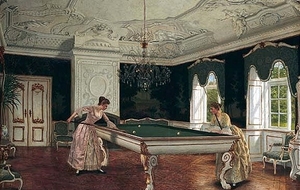 Puis la masse est délaissée au profit de la queue. Toute l'aristocratie, dames incluses, joue au billard.