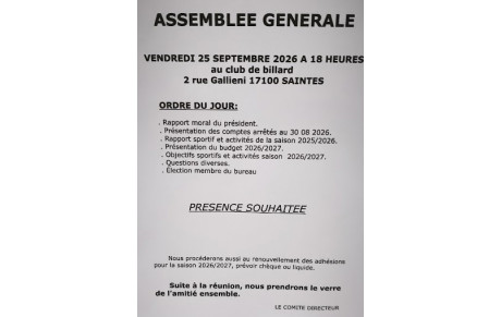 AG VENDREDI 25 SEPTEMBRE - 18 heures au club